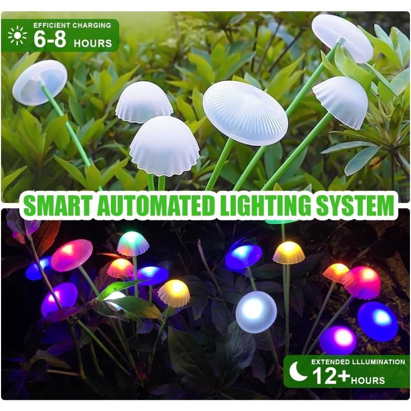 6LED/8LED/10LED Solar Mushroom Lights Outdoor Waterproof Garden Decor, 4-Color Landscape Lighting for Patio Lawn, Starlight Bulbs Ideal Gift