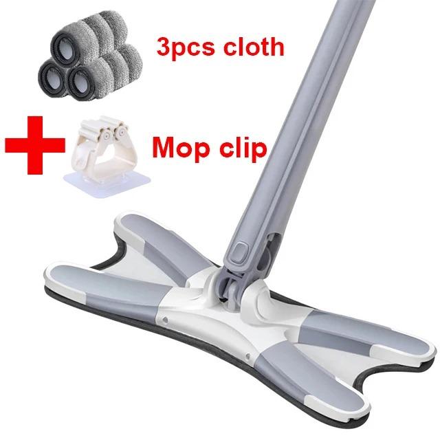 X Type Floor Squeeze Mop with Replacement Mop Pads Self Wringing Flat Mop Hands Free Wash Household Floor Mop Home Cleaning Tool