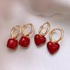 High-End Niche French Red Heart Earrings: Versatile Autumn/Winter Fashionable Women's Ear Cuffs