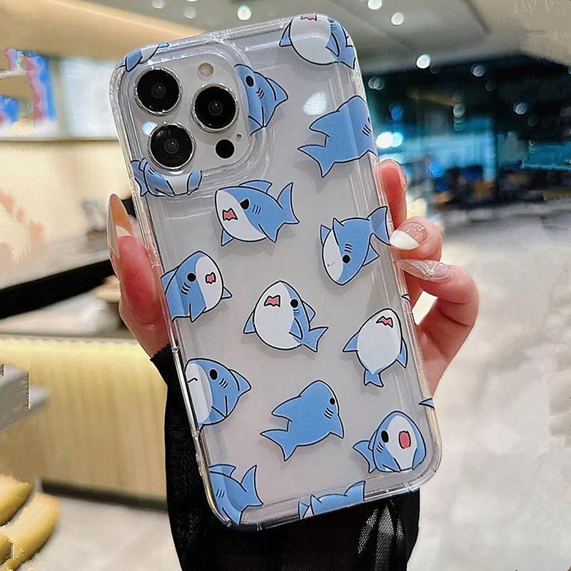 Pink Jellyfish Oceanic Clear Phone Case For iPhone 16 15 Pro Max Cases iPhone 14 13 12 11 XS XR 7 8 Plus 16e Airbag Sharks Cover