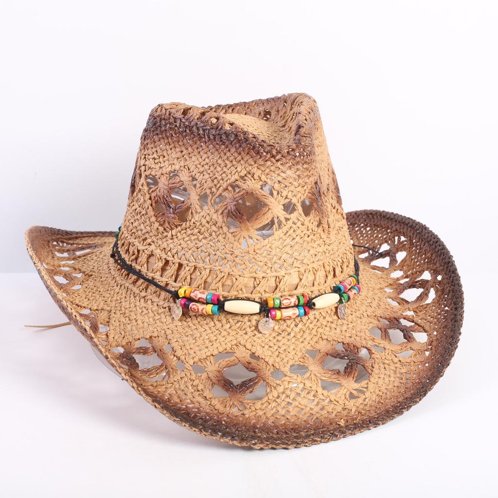 Popular European and American Fashion Hollow Woven Hat Straw Hat Men's and Women's Classic Outdoor Western Denim Straw Hat