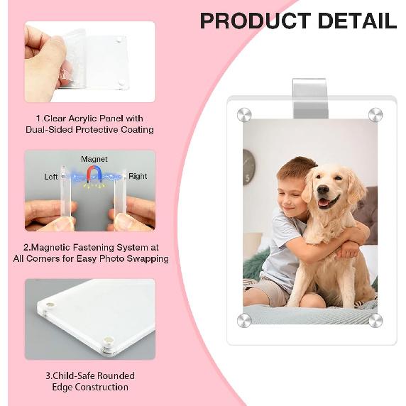 2Pcs Car Picture Holder, Magnetic Car Photo Holder, Car Visor Photo Clip For 3 Inch Photos, Personalized Acrylic Visor Clip For Drive Safe