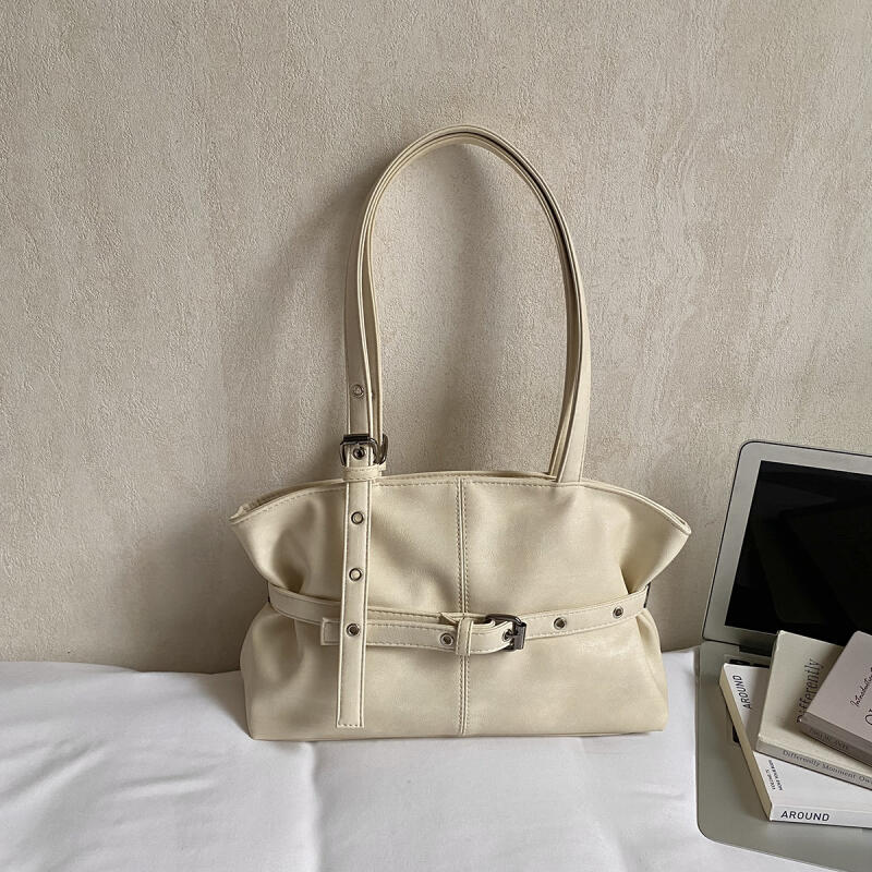 Faux Leather Tote Bag for Women with Belt Detail Fashion Shoulder Handbag Casual Everyday Use