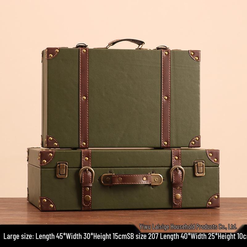 Vintage American Retro Leather-Wooden Suitcase Display and Photography Prop