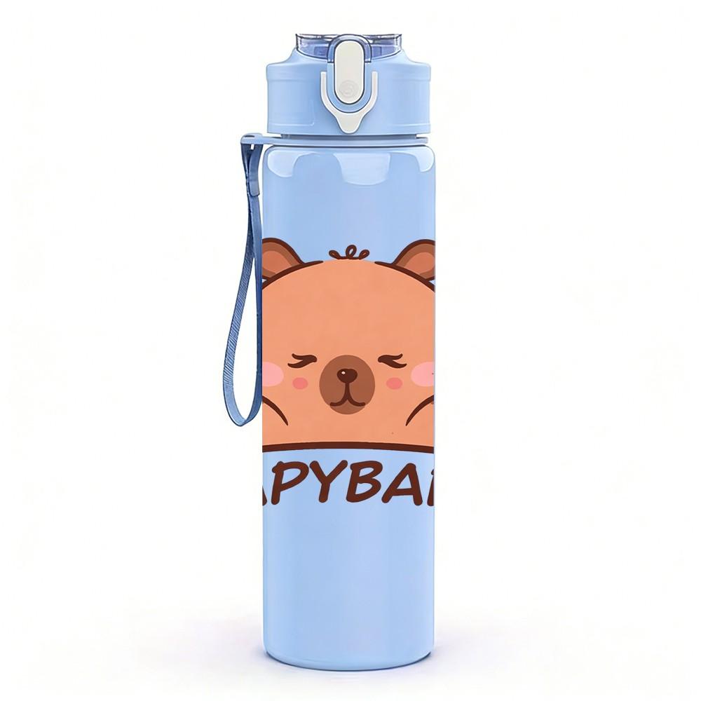 1PC Happy Capybara Cute Animal Print 750ml Color Plastic Sports Water Bottle Leakproof Flip Straw Lid Suitable for Sports Office Home Use