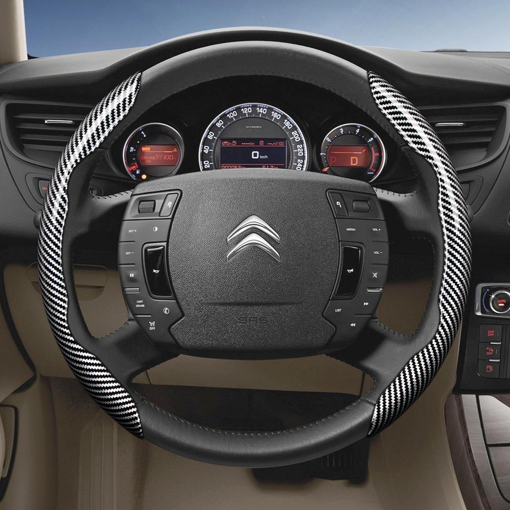 Suitable for Citroen Carbon Fiber Texture Steering Wheel Cover with Segmented Quick-Release Design, Durable Black Accessories for Models Such as C3, C