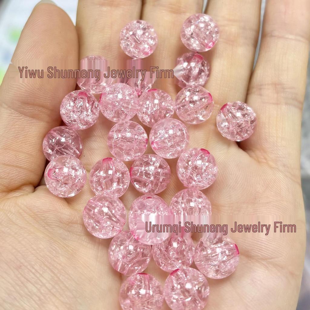 Transparent Cracked Acrylic Beads for DIY Jewelry - Round Loose Beads for Bracelets & Pendants