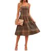 Women’s Plaid Print Casual Sleeveless Adjustable Strap Midi Dress with Pockets Relaxed Fit Square Neckline
