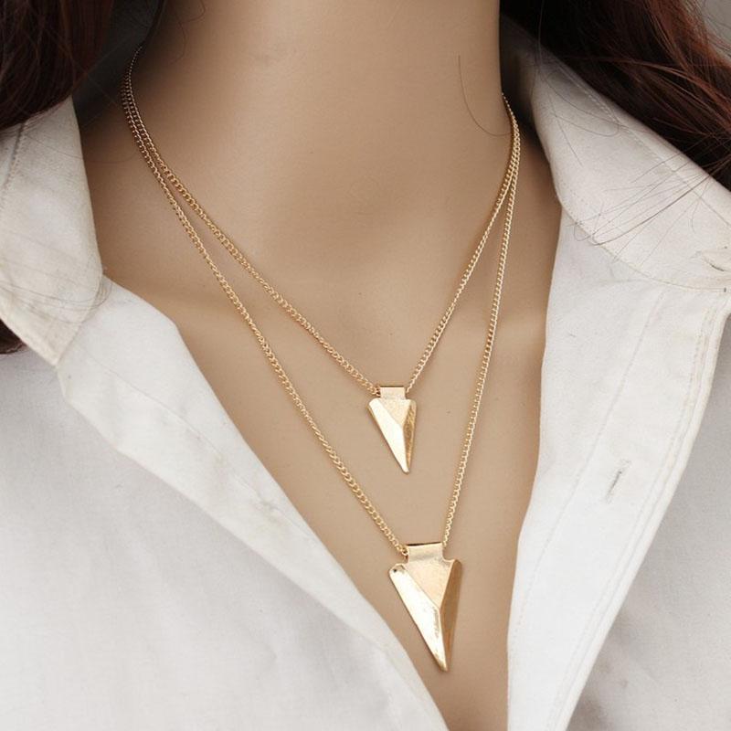 European Style Hip-hop Fashion Necklace Simple Multi-layer Triangular Metal Clothing Accessories Sweater Chain Collarbone Chain