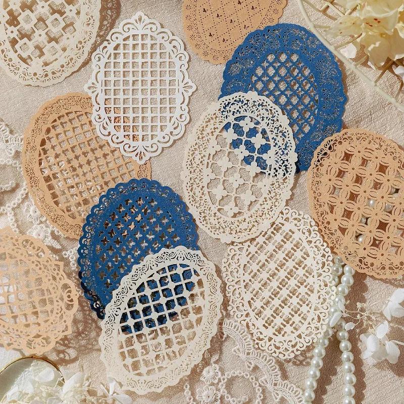 10Pcs/Set Hollow Out Hand Lace Decorative Paper Scrapbooking Handbook DIY Journal Material Collage Aesthetic Craft Supplies