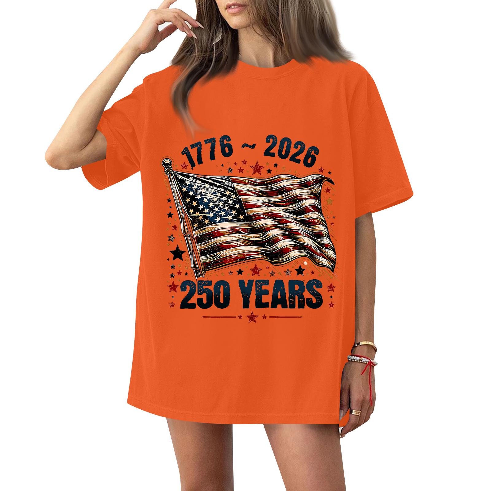 Women s Fashionable Casual Short-Sleeve Neck Printed T-Shirt for the 250th Anniversary of the Founding of the United States XXXL