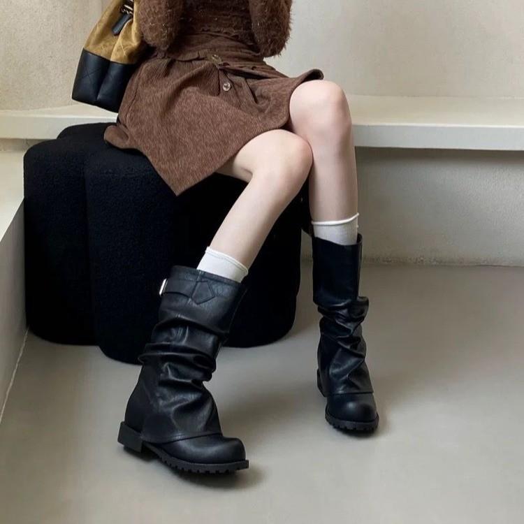 Short Boots Women's 2025 Autumn and Winter New Women's Boots Trousers Boots Thick Heel Boots Martin Boots Belt Buckle Locomotive Boots Knight Boots