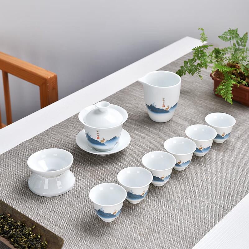 Jinge Dehua White Porcelain Gongfu Tea Set, Qianli Jiangshan Design