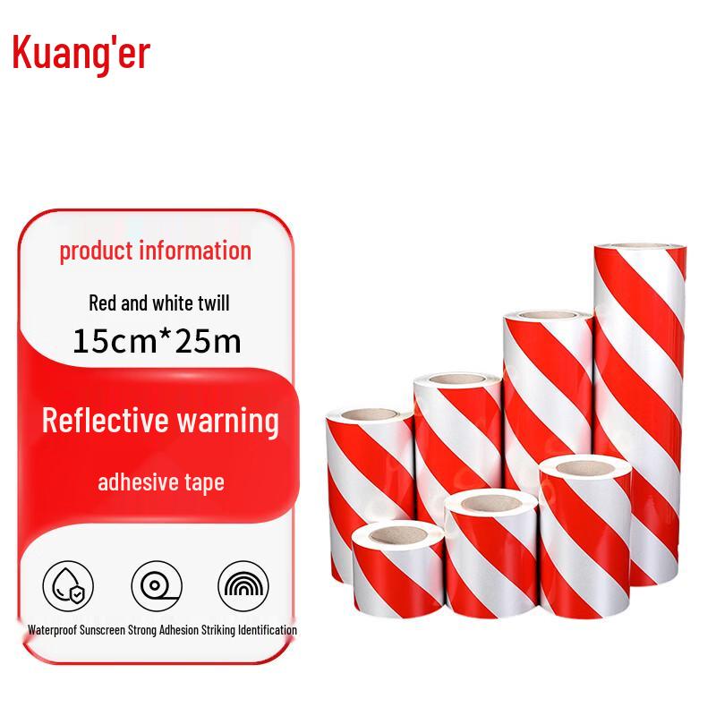 Kuang Er PET Reflective Red & White Diagonal Warning Tape 1 Roll