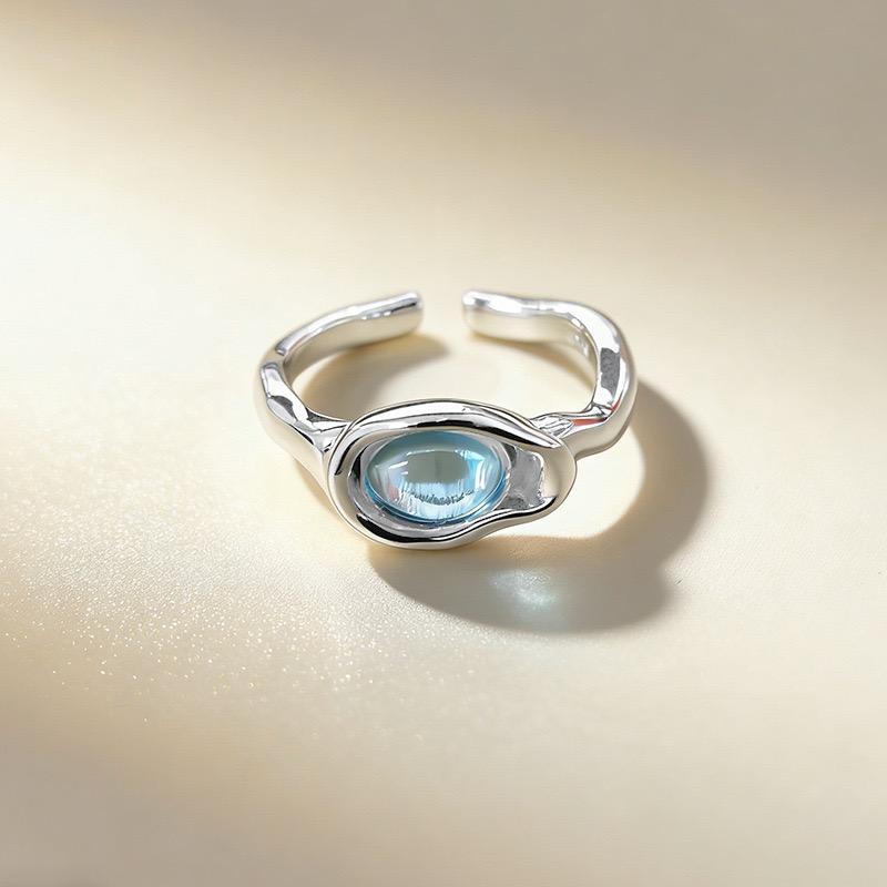 Xiaomi 925 Sterling Silver Rings for Women Couple Minimalist Handmade BLue Round Stone Ring Fine Jewelry Gift Prevent Allergy