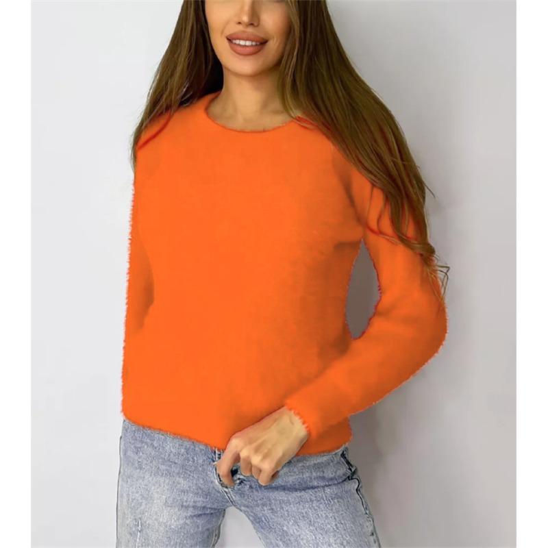 New Plush Pullover Solid Color Long Sleeve Large Size Round Neck Imitation Mink Knitted Sweater Women