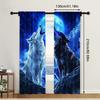 Low Growling Wolf Full Moon Scenery Printed Curtains Home Decoration Room Made Of Polyester