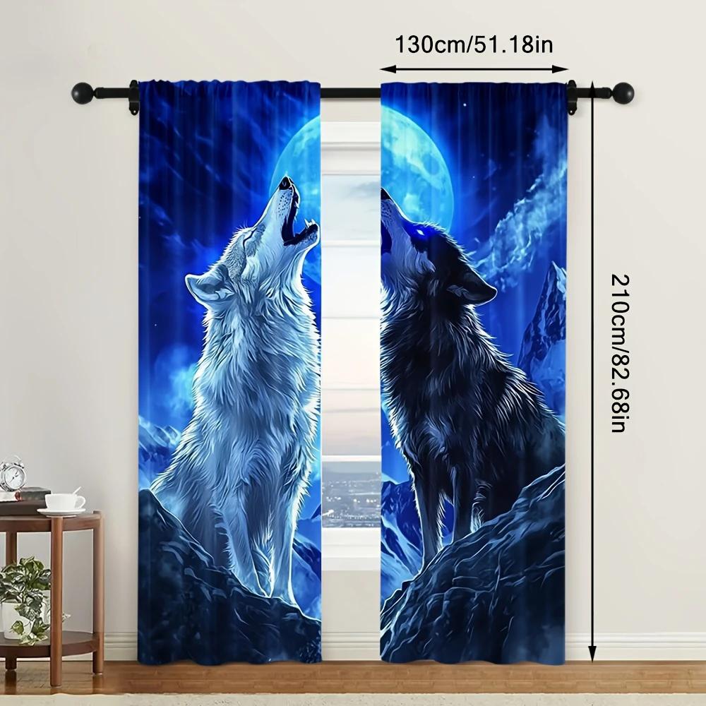 Low Growling Wolf Full Moon Scenery Printed Curtains Home Decoration Room Made Of Polyester