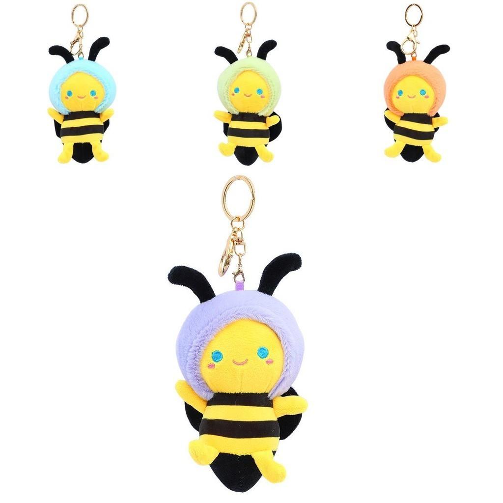 Adorable Cartoon Bee Keychain Plush Toy Cute Soft Crystal Velvet Bag Charm