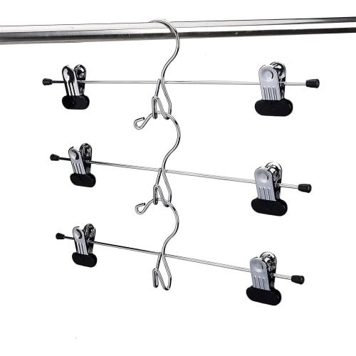 Amber Home Skirt Hangers, Trouser Hangers, Set of 20, Silver, with Interlocking Hooks, Large Clips, Space-Saving Metal Steel Hangers, Convenient Stora