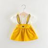 Spring Girls Solid Long Sleeve Dress With Bunny Ears Fake Two Piece Princess Dress For Toddler Baby