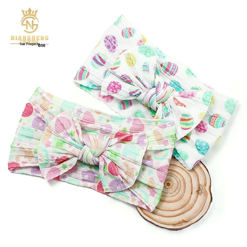 Frühlings-Jacquard Doppelreihiges Nylon-Stirnband mit bedruckter Schleife für Babys