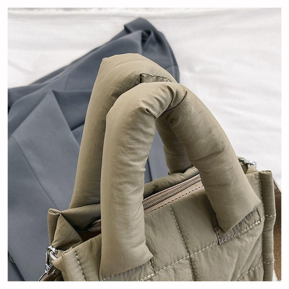 Large Capacity Cotton-padded Tote Bag Korean Style Puffy Crossbody Bag Nylon Handbag Lady