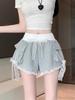 Plus Size Women's Wide-Leg Summer Shorts with Lace Trim & Bow Knot Design