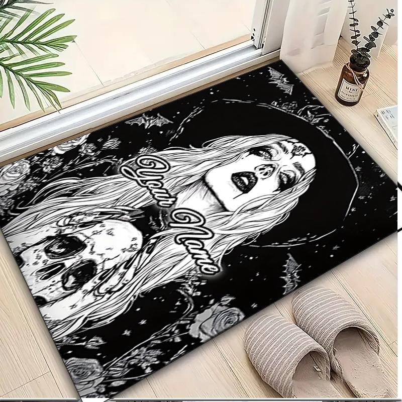 1PC Custom Name Dark Gothic Elegance Theme Floor Mat Ideal for Living Room, Game Rooms, Office, Bedroom,Floor Mat Playful Design