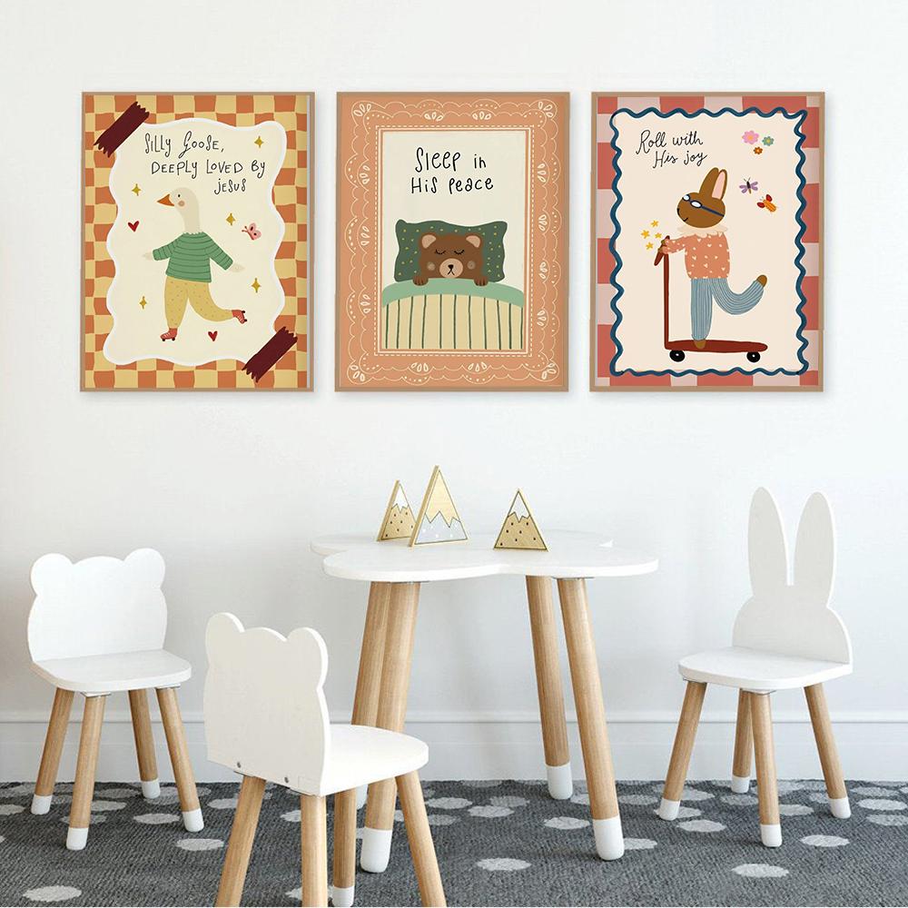 Silly Goose Deeply Loved by Jesus Nursery Wall Art Pictures Christian Nursery Decor Cute Goose Bunny Bear Poster Kids Prints