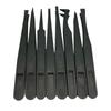 8PCS Flat Tip Anti-static Tweezer 11-12CM Black Flat Tip Plastic Antistatic Tweezers