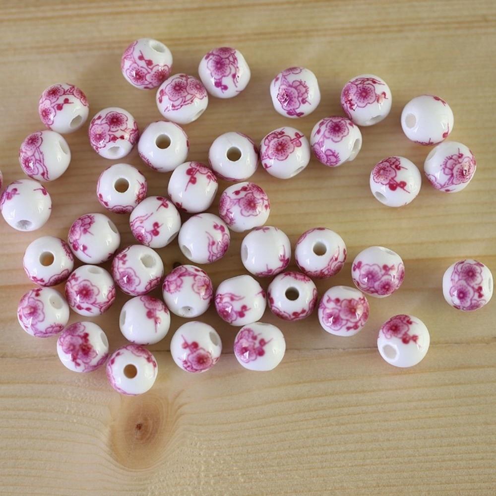 30pcs/set Flowers Printed Loose Beads Creative Chinese Style Beads  Woven Necklaces