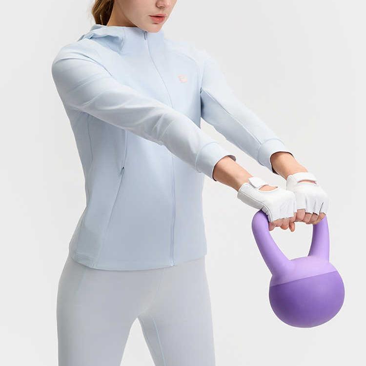 Fila Fitness Logo Knitted Hooded Long Sleeve Jacket Women Jackets Sky-Blue A11W521503F-LB