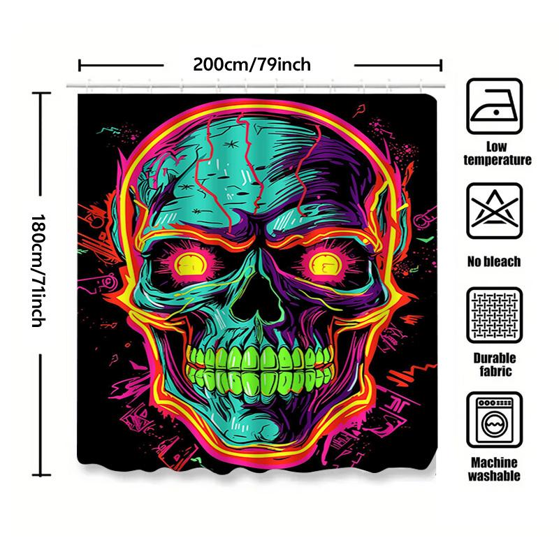 Tuniu Psychedelic Skull Shower Curtain Neon Glow Art Room Decor Trippy Wall Decor Unique Bathroom Decor