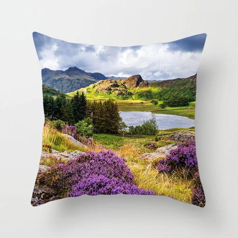Mountains River Natural Scenery Pillow Cover Sofa Decoration Car Office Seat Cushion  Room   Home
