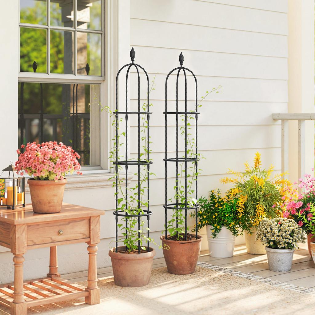 Garden Trellis 2 Pack 174 Cm Obelisk Plant Support Made Of Steel Removable Plant Stake For Climbing Plants Rose