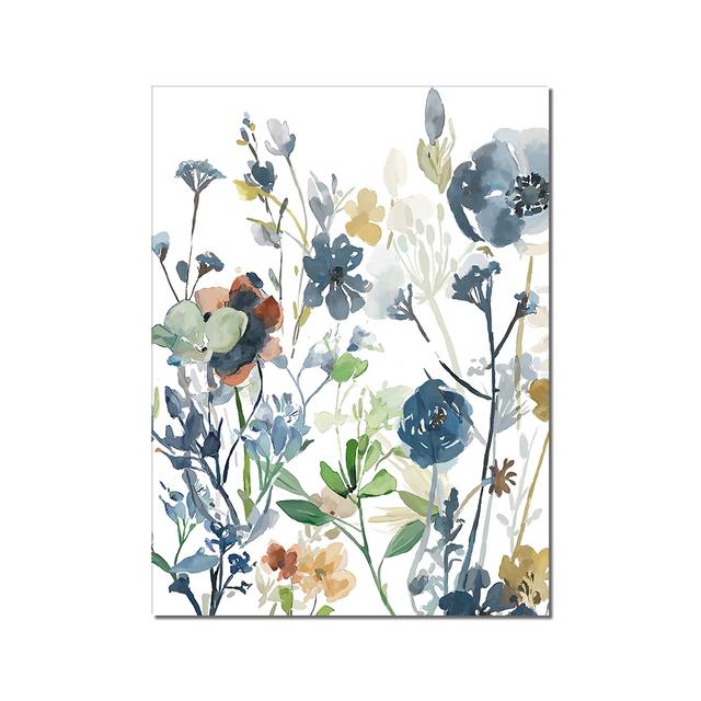 Original Design Abstract Blue Flower Canvas Painting Nordic Green Plant Poster Printing Living Room Wall Painting