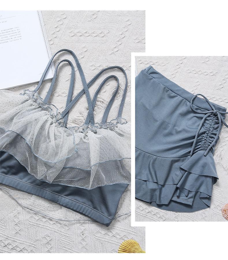 Two Piece Swimsuit for Women Ruffle Skirted Bikini Set with Adjustable Straps and Mesh Overlay Summer Beachwear Swimwear