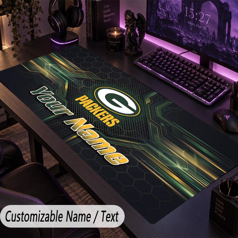Large Mouse PadGreen Bay Packers Custom Name Text Personalized Desk Mat Non Slip Gaming Pad