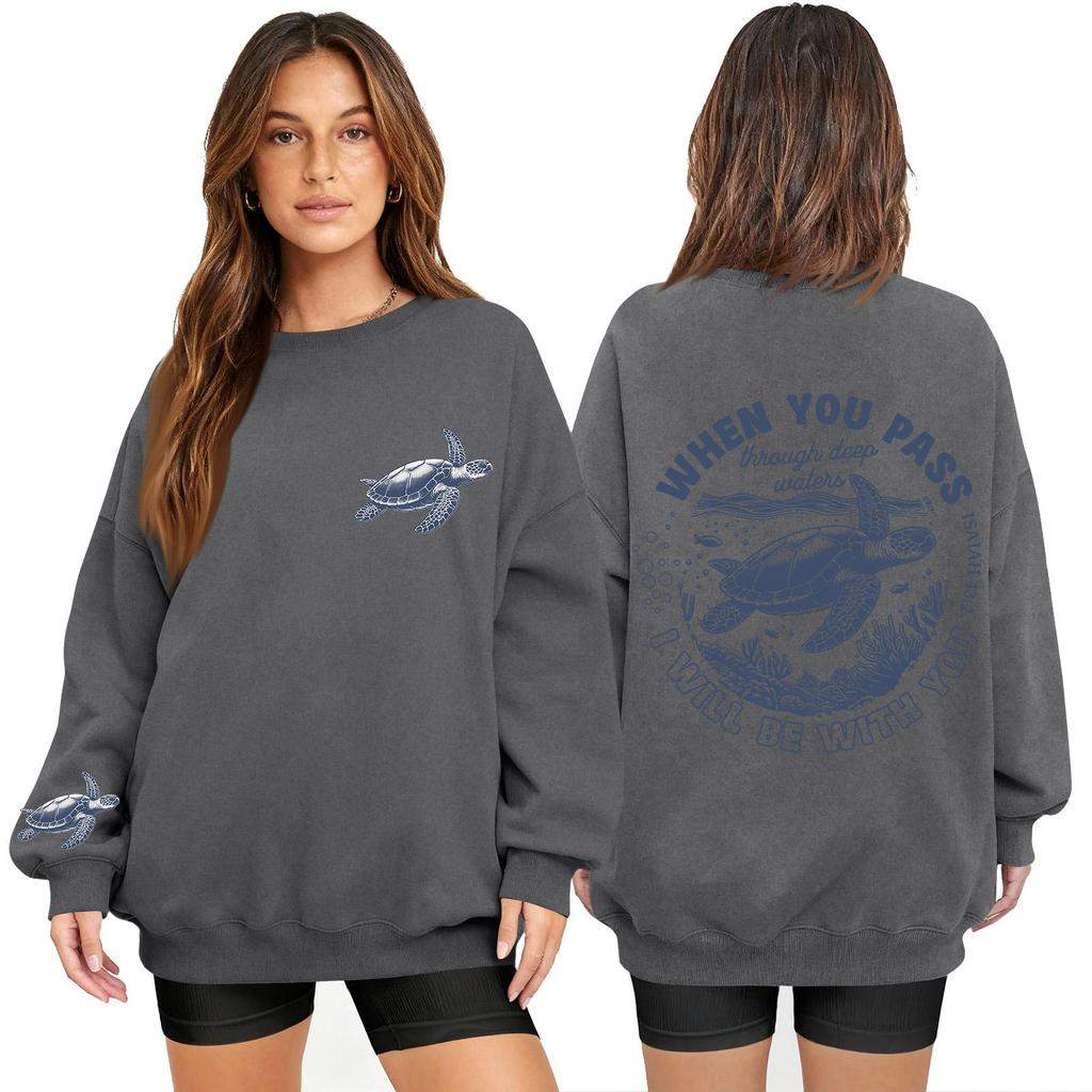 Women's Fashion Long Sleeve Print Round Neck Loose Pullover Sweater Top