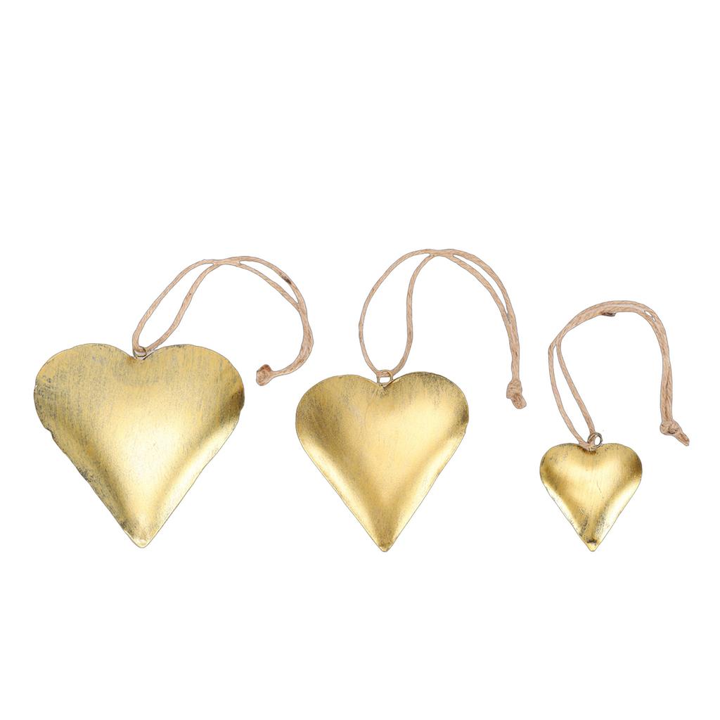 3Pcs Heart Shaped Decorative   3D Metal Brass Vintage Hanging Ornament Valentine Day Decoration Wall Art with Rope for Home Indoor Outdoor