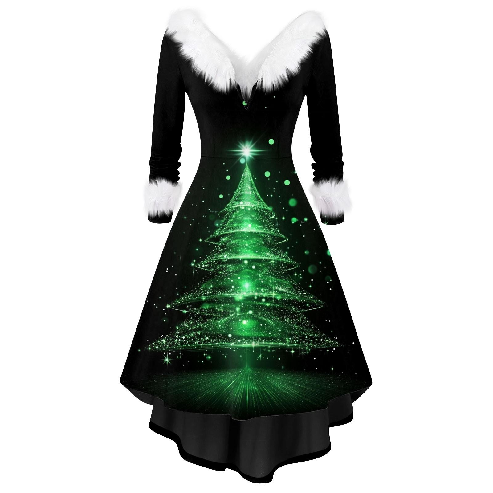 

Женское модное повседневное платье с v-образным вырезом и рождественским принтом для вечеринки с длинными рукавами XL