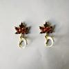 18k Rose Gold Plated Maple Leaf Red Zircon Hoop Earrings Fashion Women Jewelry