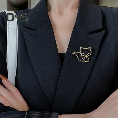 Women Brooch Hollow Fox Decor Stainless Exquisite Anti-slip Wear-resistant Coat Collar Hat Scarf Decoration Clothes Pin Garment Jewelry