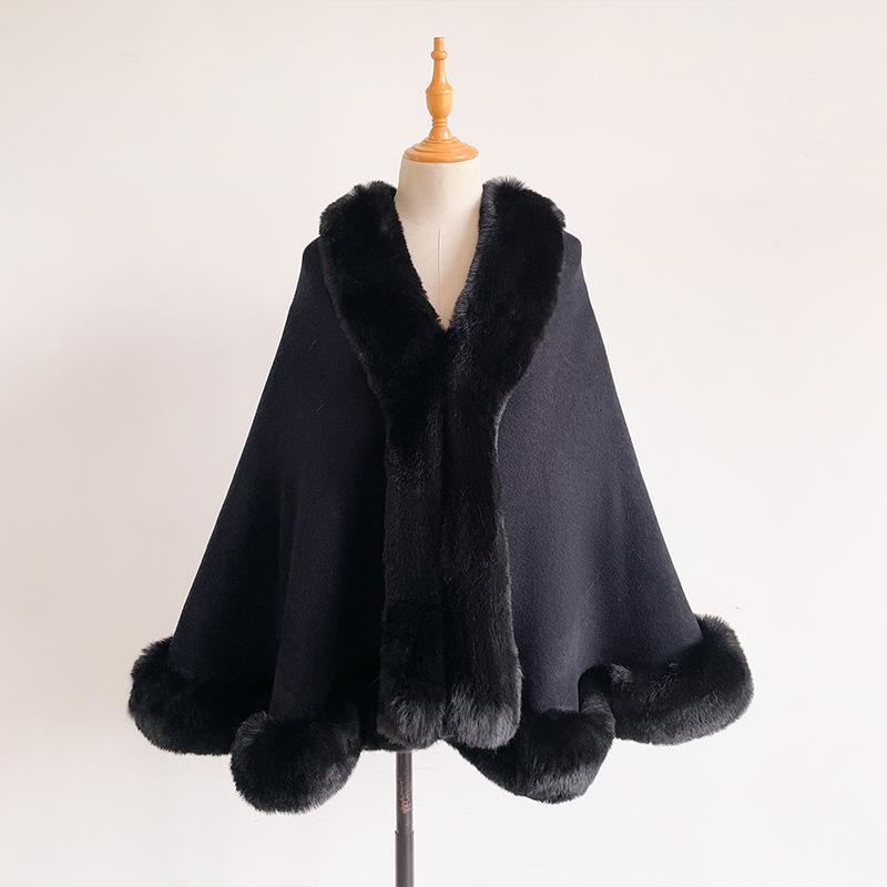 Autumn and winter new solid color imitation Rex rabbit hair temperament woolen cape shawl women's large size knitted cardigan jacket