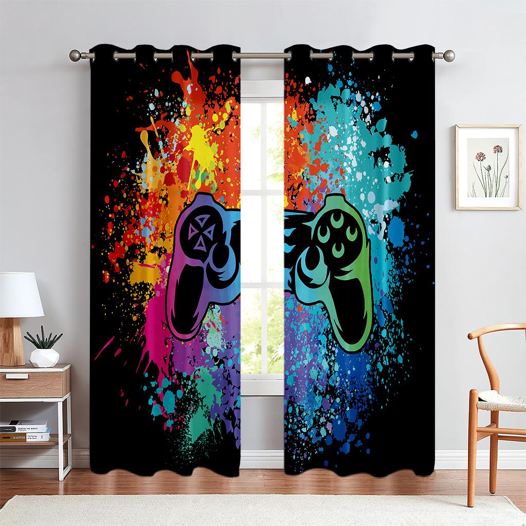 2 Pezzi Tende Stampate con Motivo di Controller di Gioco, Tende Decorative Traslucide per Sala E-Sports Camera da Letto e Soggiorno