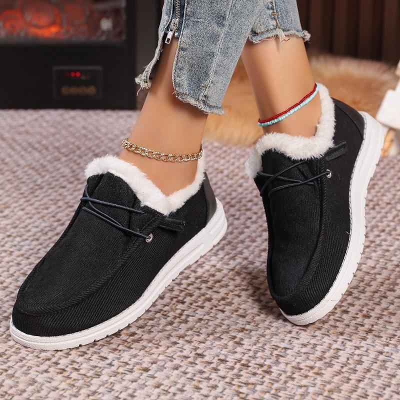 Autumn and winter new fleece thickened fluff warm large size women's cotton shoes