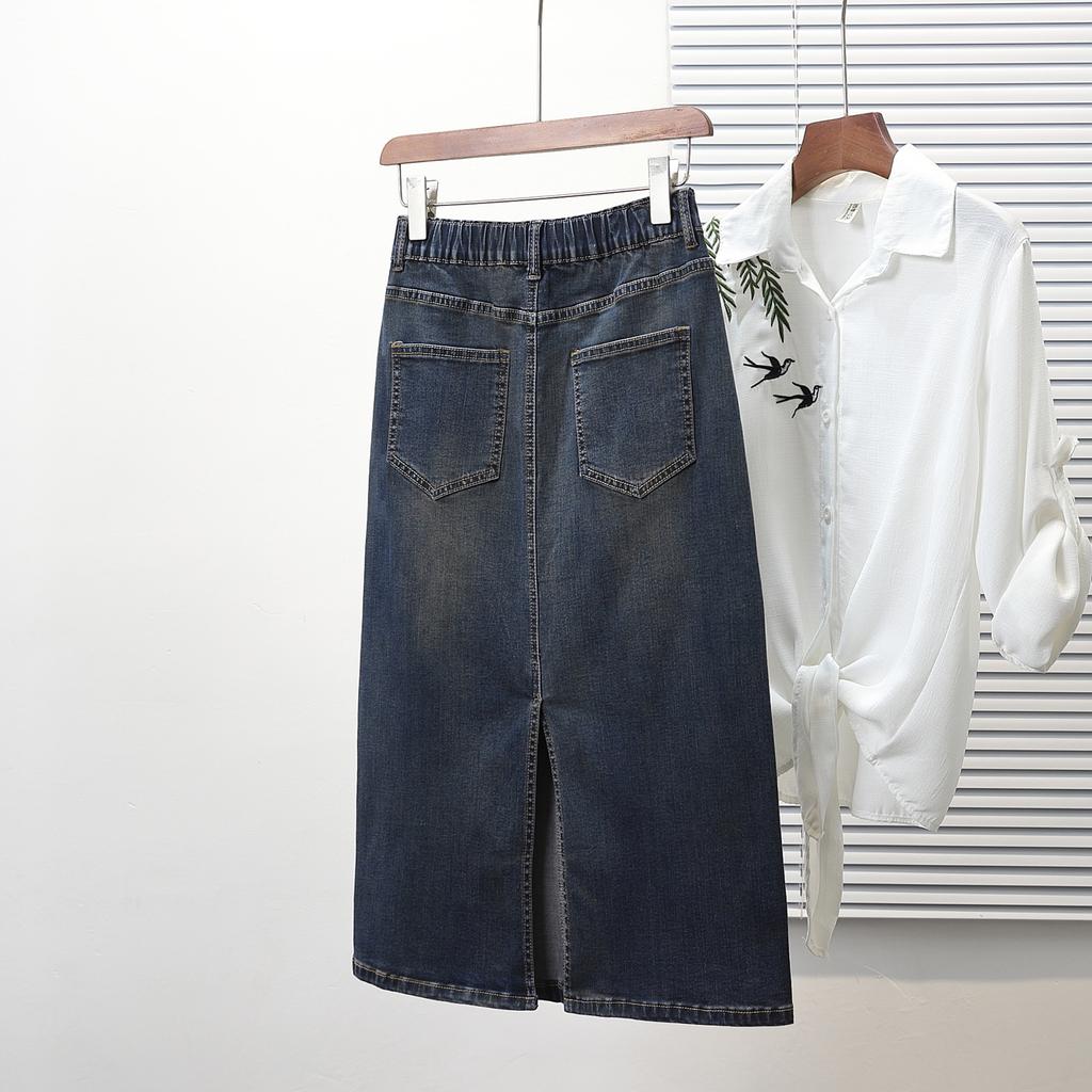 Dimanaf 2025 Plus Size New Spring Denim Skirts Women A-Line Fashion Loose Blue Skirt High Waist Vintage 5XL