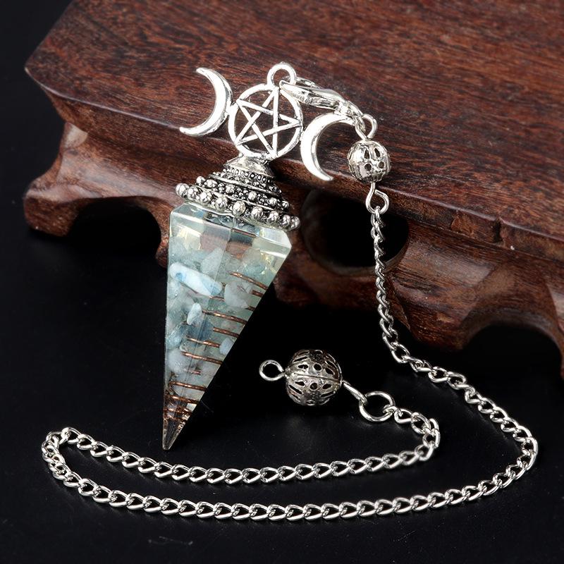 1690 Three-Phase Moon Seven Chakra Stone Resin Hexagonal Crystal Pendant Pendulum Cross-Border Jewelry
