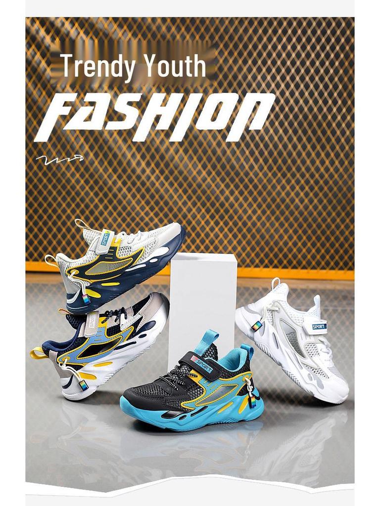 Breathable Boys' White Mesh Sandals with Velcro - Non-Slip Summer Running Shoes